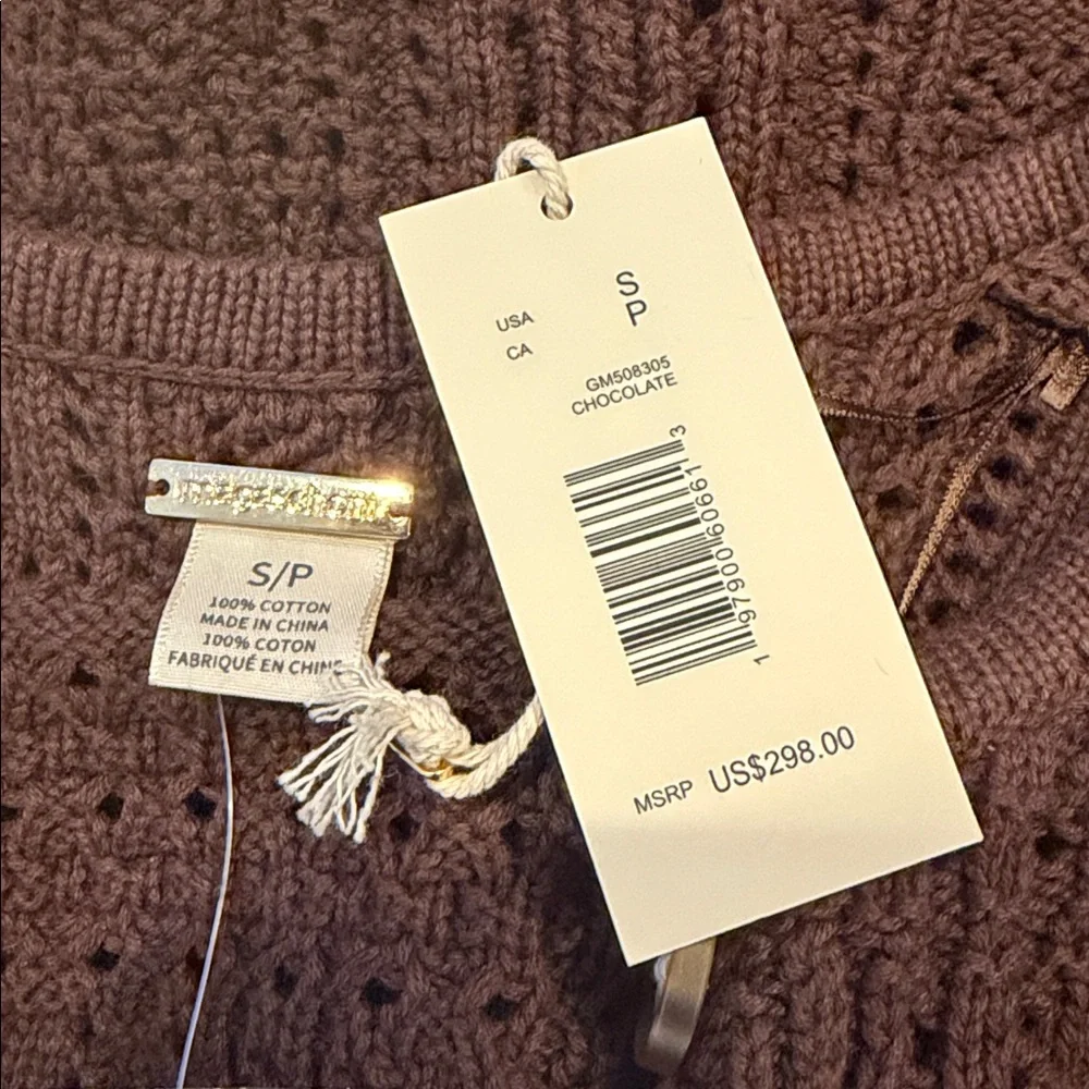 Magaschoni Pointelle Crochet Cardigan Chocolate Brown S NWT - Picture 6 of 7